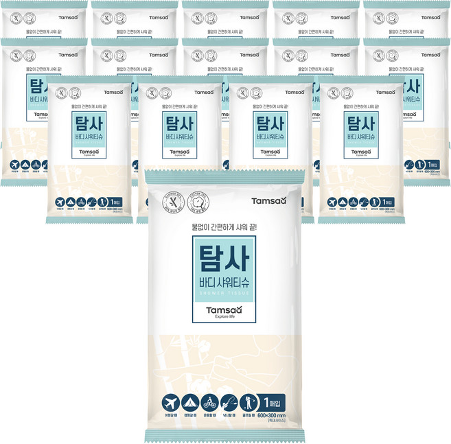 탐사 바디 샤워티슈 특대형, 15개입, 1개