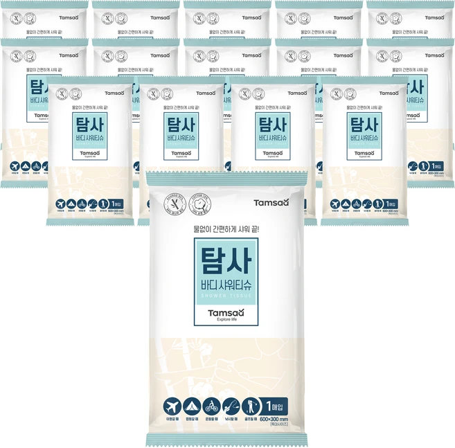 탐사 바디 샤워티슈 특대형, 15개입, 1개 - 쿠팡