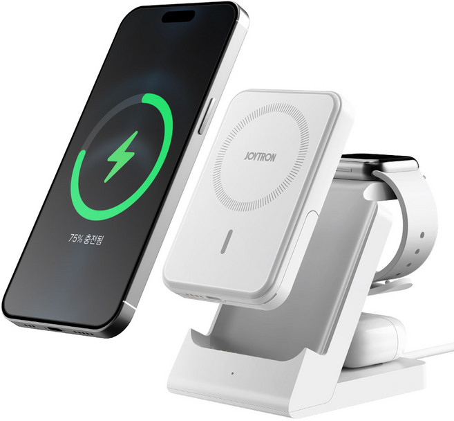 조이트론 트라이맥스 3in1 맥세이프 보조배터리 거치대 무선충전기 + 배터리 분리형 5000mAh, 화이트, 1개