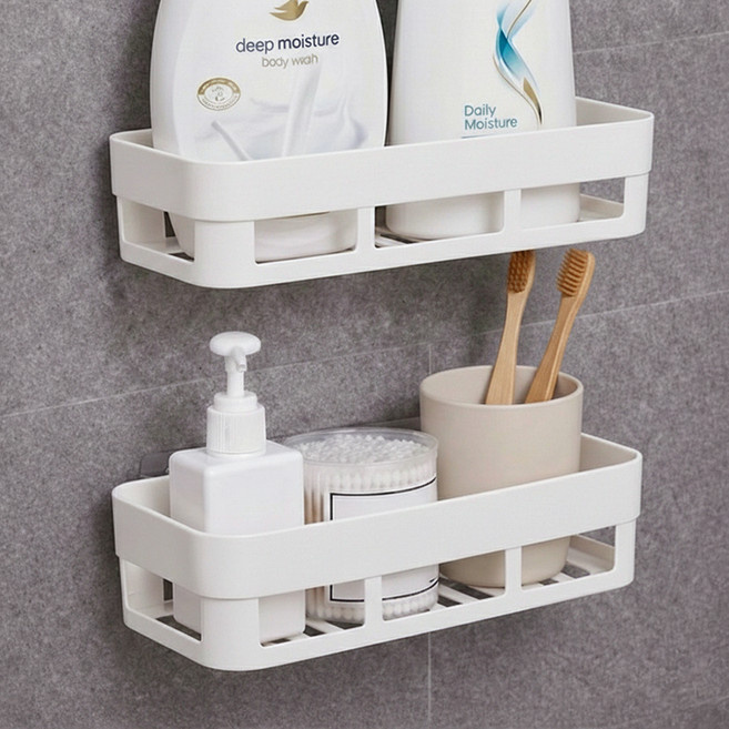 욕실 플라스틱 벽걸이 선반 부착 수납 정리대, 화이트, 2개
