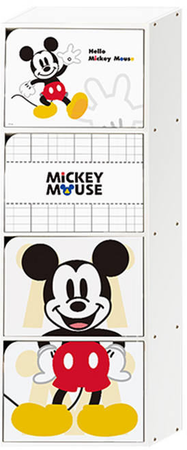 收納王妃 迪士尼米奇四層櫃 三層木門櫃, 米奇插腰款 白色