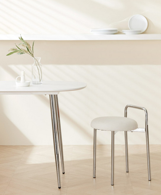 룸앤홈 보스톤 크롬 스툴, 크림, 1개