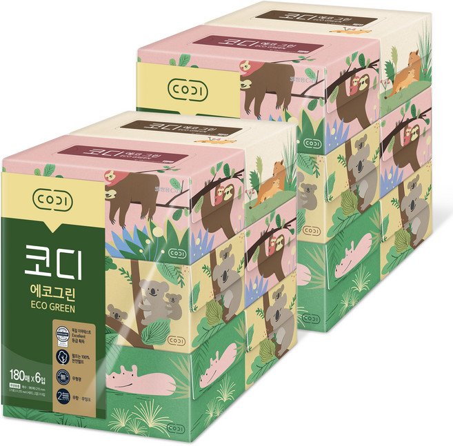 코디 에코그린 각티슈 2겹, 180매, 12개
