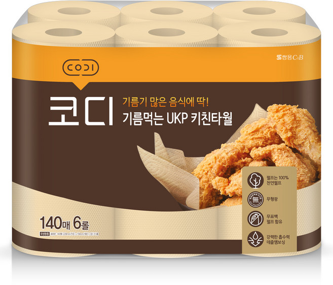 코디 기름먹는 UKP 천연펄프 키친타올, 140매, 6개
