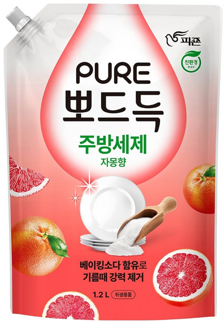 피죤퓨어 뽀드득 주방세제 자몽향, 1개, 1.2L