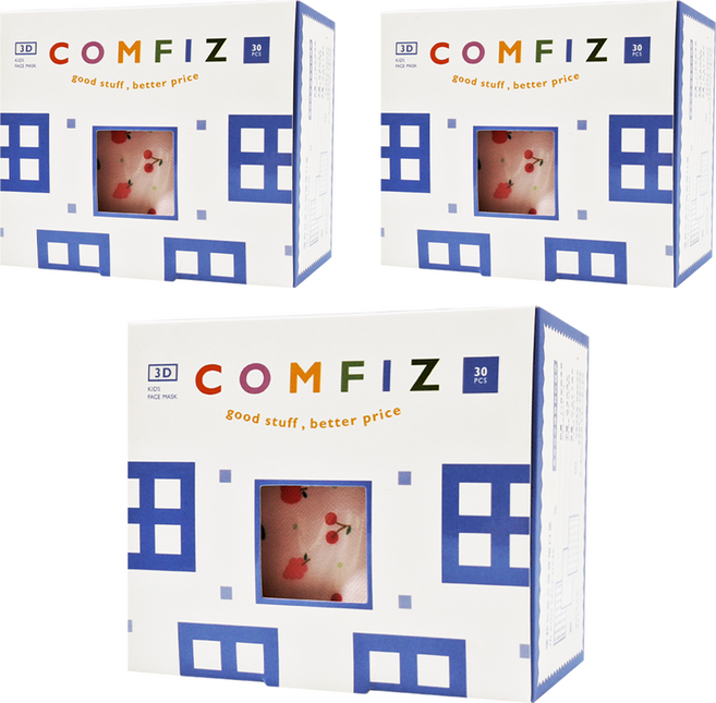 COMFIZ 康菲 嬰幼立體醫療口罩 0~18個月, 草莓甜不甜 白色, 30片, 3盒
