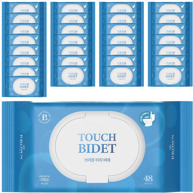 브라운 터치 비데 물티슈 물에 잘 녹는 화장실용 저자극 비데티슈 캡형, 55g, 48매, 60개