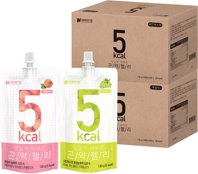 네이처드림 맛있게 배부른 5칼로리 곤약젤리 복숭아 20p + 샤인머스캣 20p, 1세트, 130g