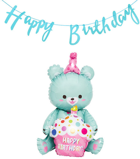 조이파티 스탠딩에어벌룬 생일곰 + 생일가랜드 캘리그래피 세트, 민트(곰), 민트(가랜드), 1세트