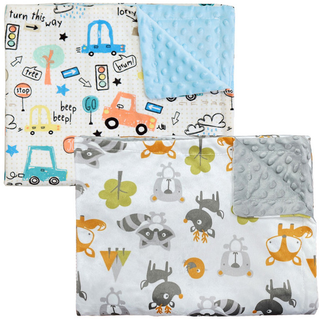 하늬통상 더블 극세사 유아담요 2p, 여우, 자동차