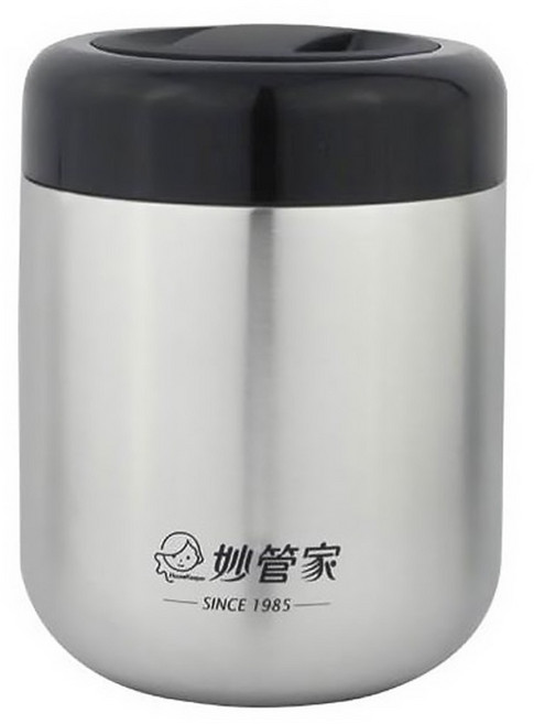 HouseKeeper 妙管家 316悶燒罐提袋組 附不鏽鋼摺疊湯匙 HKVC-1004 11 x 11 x 15.5cm, 不鏽鋼銀色 + 黑色, 800ml, 1組