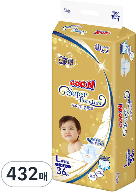 군 프리미엄 밴드형 기저귀 남여공용, 대형(L), 432매