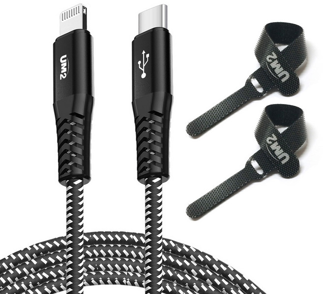 유엠투 C to 라이트닝 8핀 고속 충전 케이블 CLMFi2M, 블랙, 1개, 2m