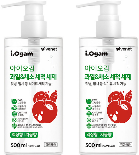 아이오감 과일&채소 세척 세제 자몽향, 2개, 500ml