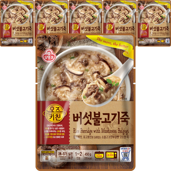 오뚜기 오즈키친 버섯불고기죽, 450g, 6개