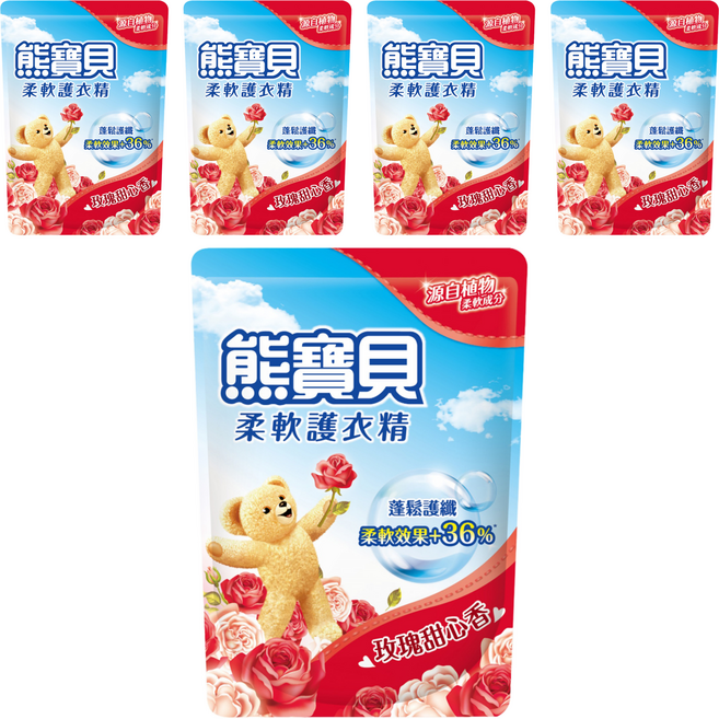 Snuggle 熊寶貝 衣物柔軟精 補充包 玫瑰甜心香, 1.84L, 5包