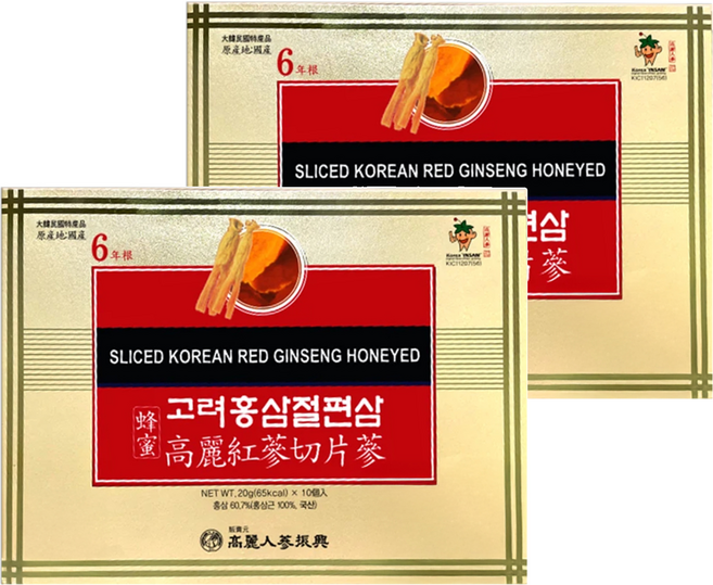 振興高麗人蔘 蜂蜜高麗紅蔘切片 6年根, 10個, 200g, 2盒