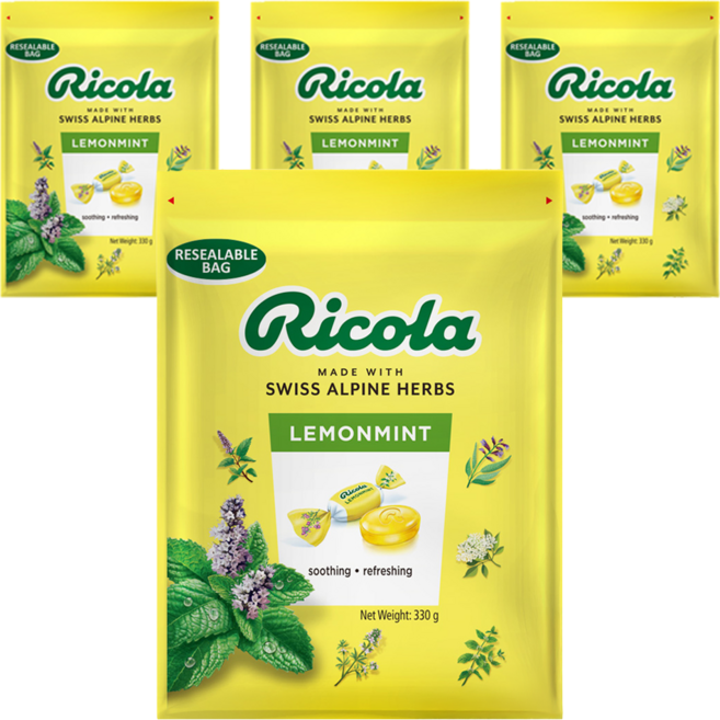리콜라 스위스 허브 캔디 레몬민트, 330g, 4개