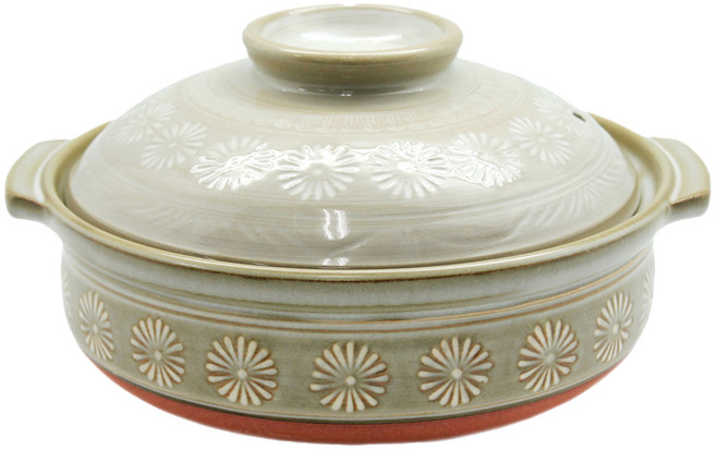 GINPO 銀峯 日本萬古燒花三島10號砂鍋 (5-6人), 34cm, 陶土, 1個