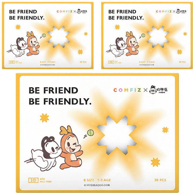 COMFIZ 康菲 兒童3D醫療口罩 狗與鹿聯名 幼幼 S 1~3歲, 狗與鹿家人團聚篇, 20片, 3盒