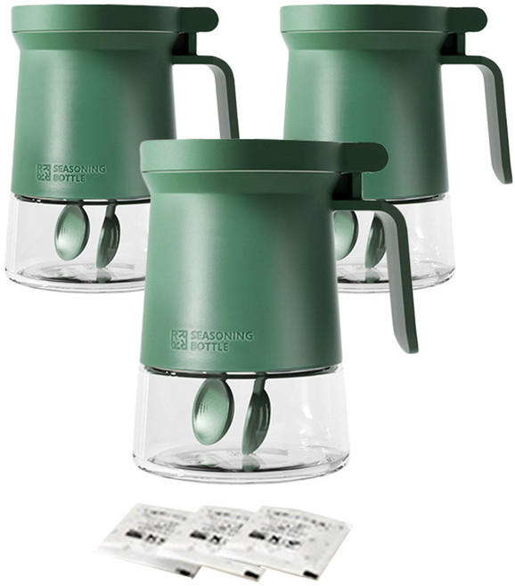 건파더 습기방지 양념통 세트 그린, 350ml(2P) + 스푼 2p + 습기제거제 1p, 3세트