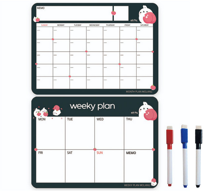 몰랑이 다용도 자석 먼슬리플래너 + 메모보드 + 자석보드펜 3색 세트, 고무자석