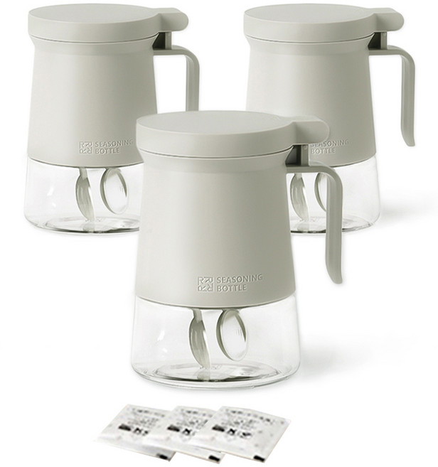 건파더 습기방지 양념통 세트 크림, 3세트, 350ml(2P) + 스푼 2p + 습기제거제 1p