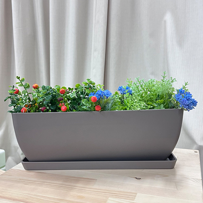 플라팜 직사각 화분 + 받침, 브라운, 1개