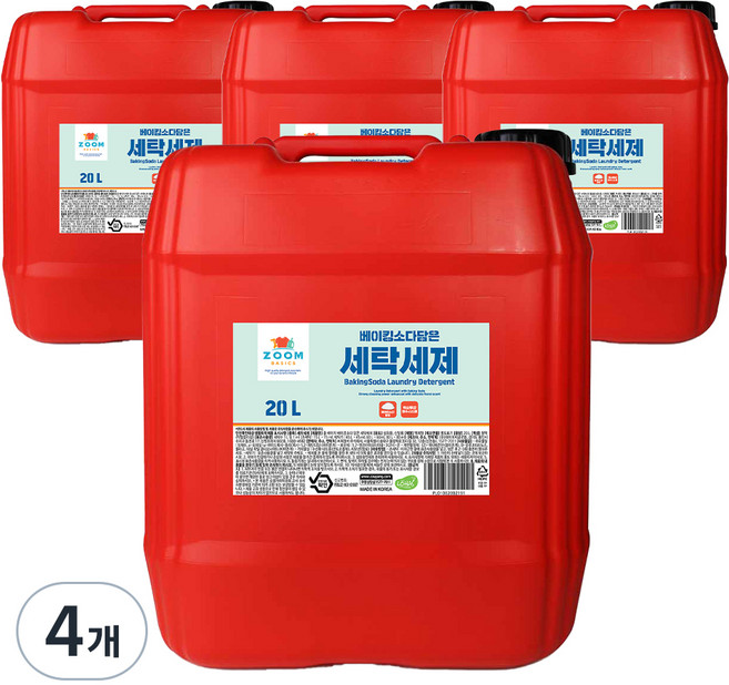 줌 베이직 베이킹소다 담은 액체세탁 세제, 20L, 4개
