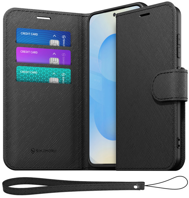 신지모루 마그네틱 가죽 다이어리 지갑 휴대폰 케이스 + 핸드 스트랩 세트