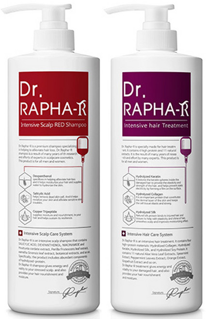 닥터라파알 레드 탈모 샴푸 1L + 단백질 트리트먼트 플로럴머스크향 1L, 1세트