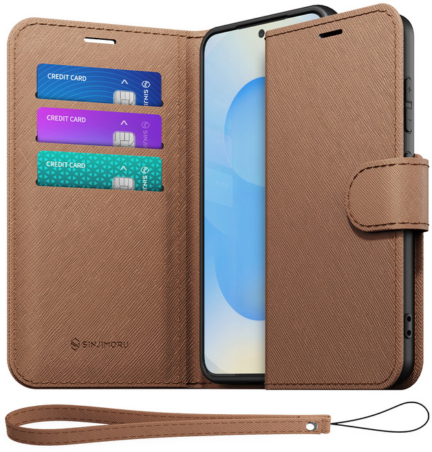 신지모루 마그네틱 가죽 다이어리 지갑 휴대폰 케이스 + 핸드 스트랩 세트