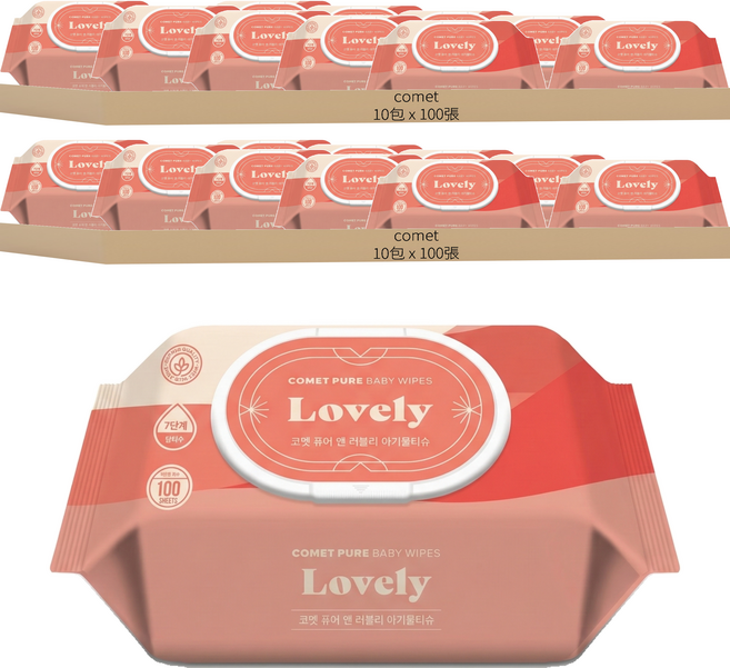 comet Pure Lovely系列 嬰幼兒濕紙巾 掀蓋式 加厚型, 100張, 20包