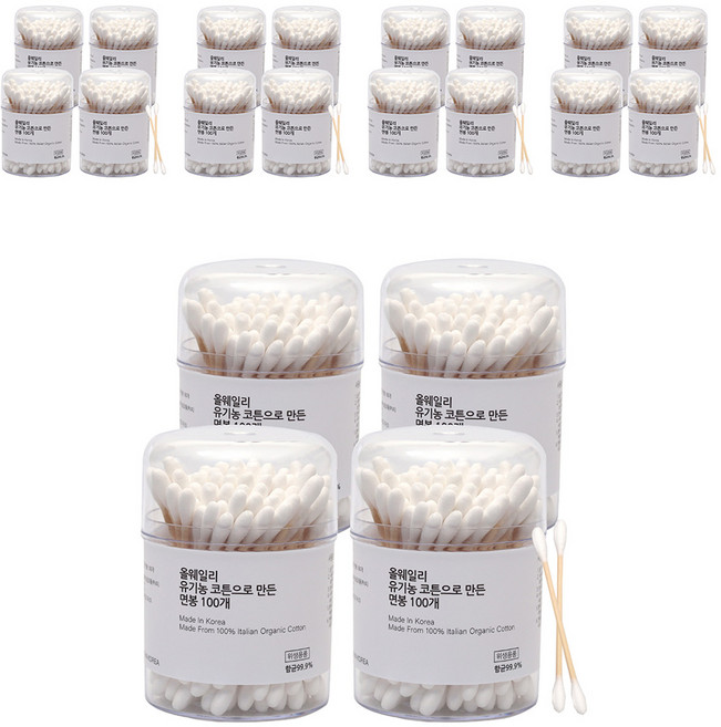올웨일리 국산 오가닉 면봉 이탈리아 코튼, 100개입, 20개