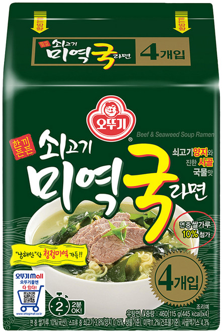 오뚜기 쇠고기 미역국라면 115g, 4개