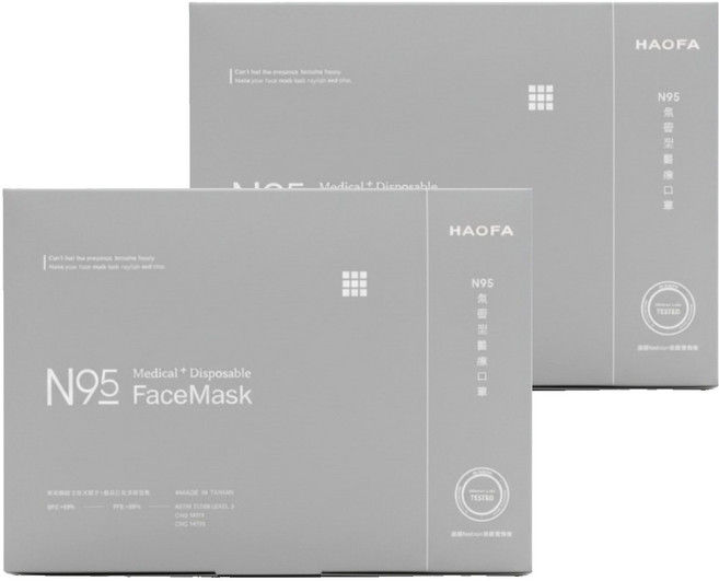 HAOFA 氣密型N95立體醫療口罩 L, 杏子灰, 30片, 2盒