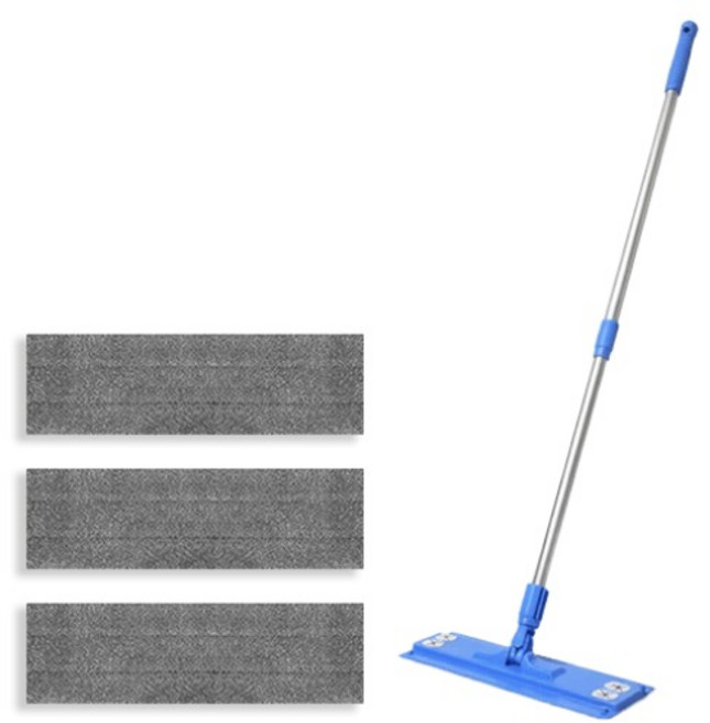 청소해결사 2단 허리편한 와이드 물걸레 밀대 + 초극세사 걸레 리필 그레이 3p 세트, 1세트