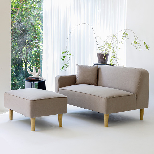 아이와비 투게더 패브릭 2인용 소파 + 스툴 세트, 크림브라운