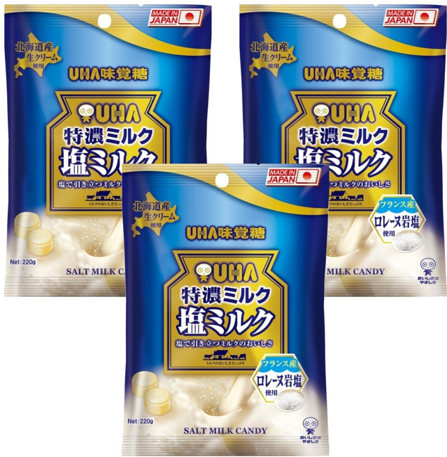 UHA 味覺糖 鹽味牛奶糖 220g 法國產洛雷岩鹽使用 北海道產生奶油使用, 3袋