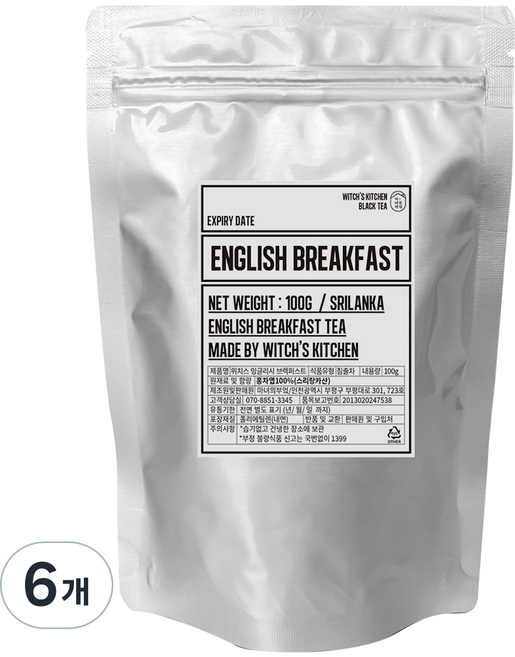 마녀의부엌 잉글리쉬 블랙퍼스트 밀크티용 홍차, 100g, 6개, 1개입