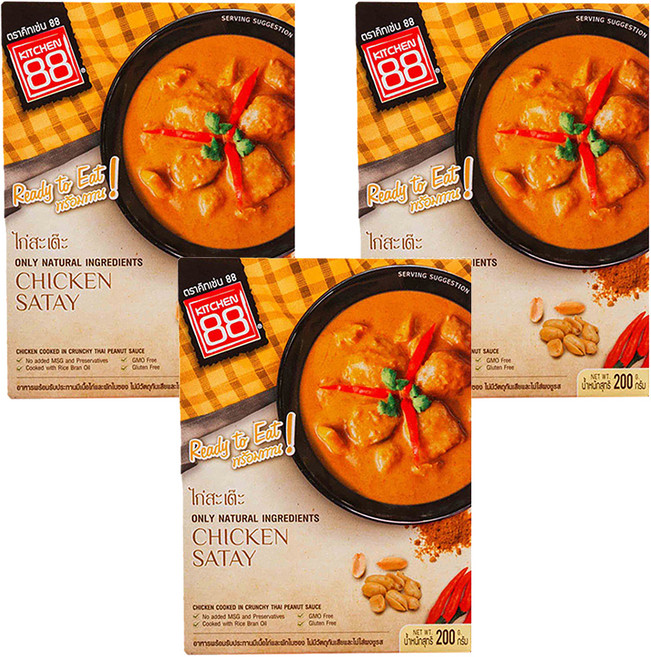 KITCHEN 88 泰式沙嗲雞即食調理包 天然食材, 200g, 3盒