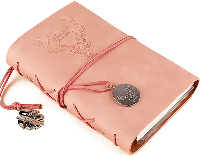 프롬아떼 빈티지 사슴 인장 6공 가죽 만년 무지 A6 다이어리, 인디핑크, 1개