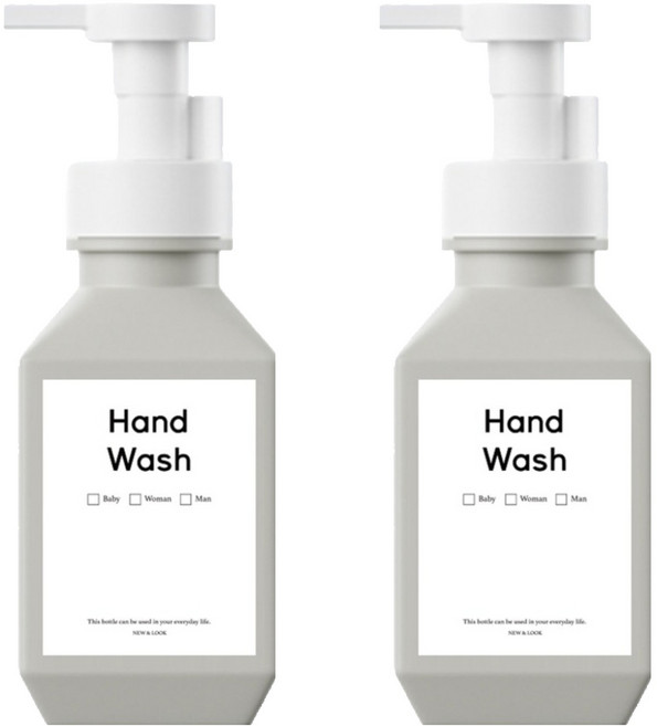 뉴앤룩 폴리 욕실 거품용기 핸드워시 리필공병 거품형 400ml + B라벨 스티커 세트, 2세트, 그레이