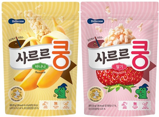 베베쿡 유아용 사르르쿵 딸기 23g 3p + 바나나 23g 3p, 1세트 - 쿠팡