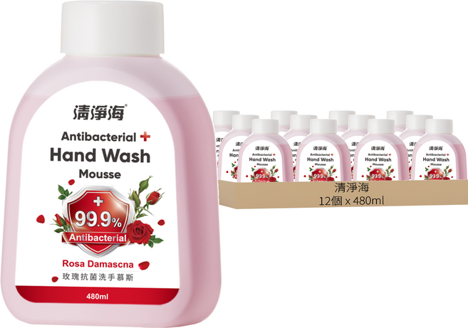 清淨海 玫瑰洗手慕斯補充瓶, 12個, 480ml