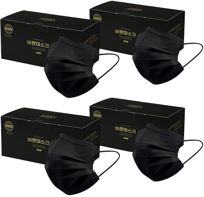 고르고 바른 마스크 대형, 50매입, 4개, 블랙