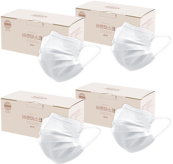 고르고 바른 마스크 대형 성인용, 50매입, 4개, 화이트