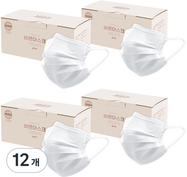 고르고 바른 마스크 대형 성인용, 50매입, 12개, 화이트