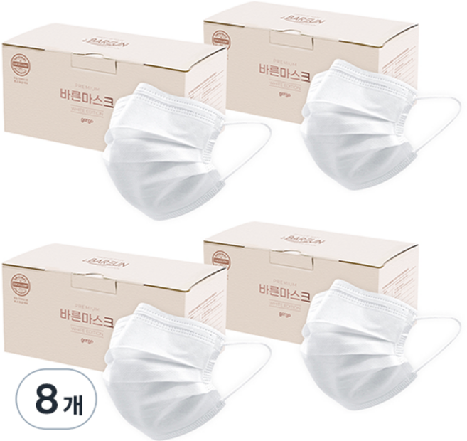 고르고 바른 마스크 대형 성인용, 50매입, 8개, 화이트