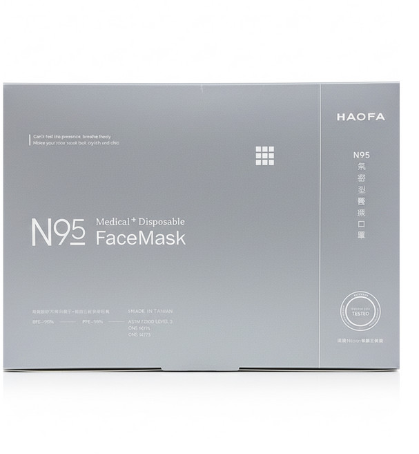HAOFA N95立體醫療口罩 氣密型 S, 1組, 純白色灰耳版, 30片